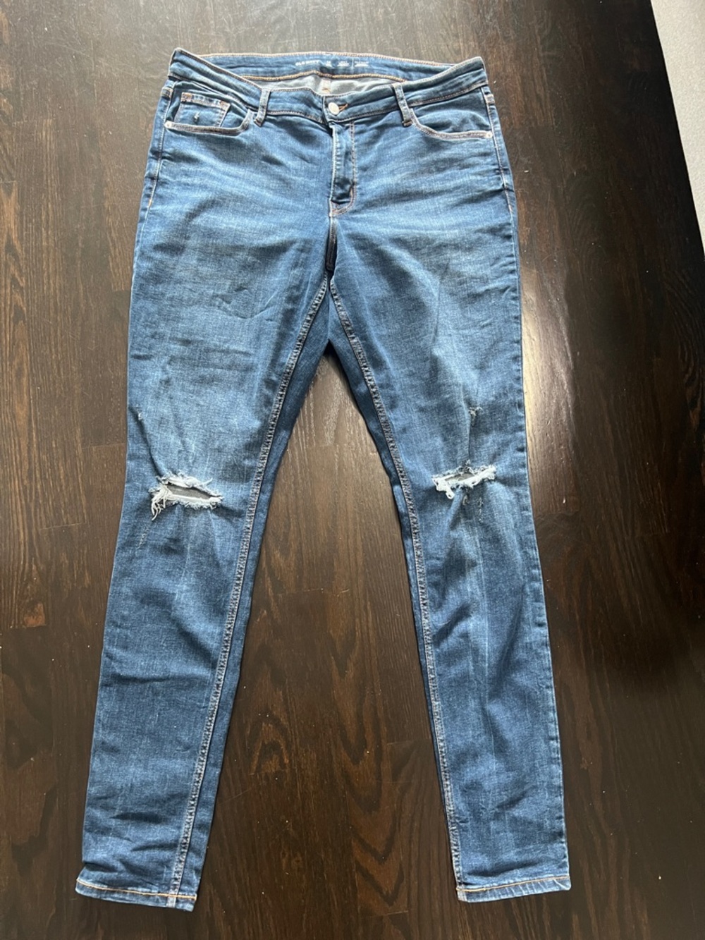 Old Navy Women's Rockstar Super Skinny Mid Rise Distressed Jeans - Blue 14 TALL